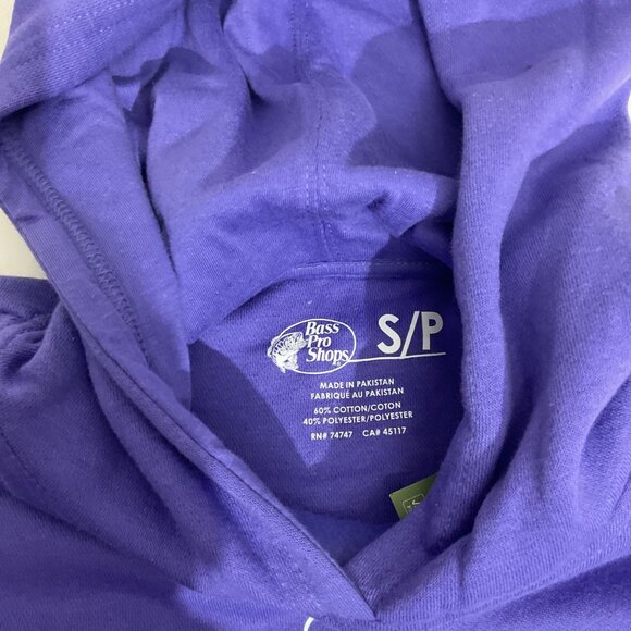 Bass Pro Shops Purple Hoodie Sweatshirt With Iconic Logo S/P Size 60% Cotton & 4 - Picture 6 of 9